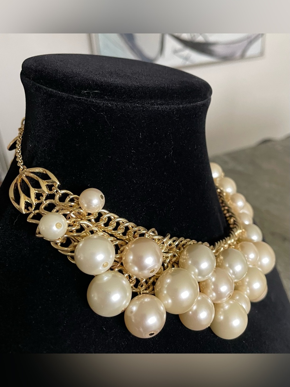 Vintage Scaasi Faux Pearl Statement Necklace Gold Tone Multi Strand Runway 1980s - Picture 2 of 11